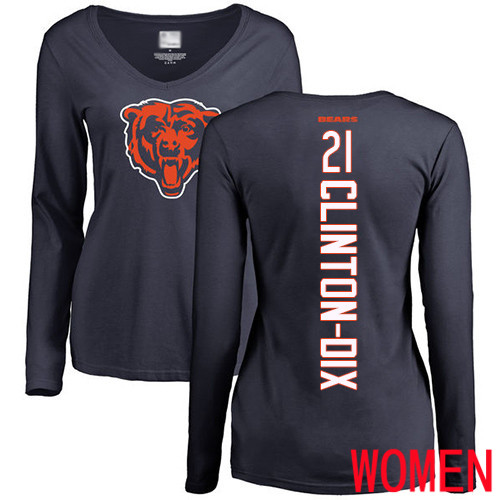 Chicago Bears Navy Blue Women Ha Ha Clinton-Dix Backer NFL Football #21 Long Sleeve T Shirt->nfl t-shirts->Sports Accessory